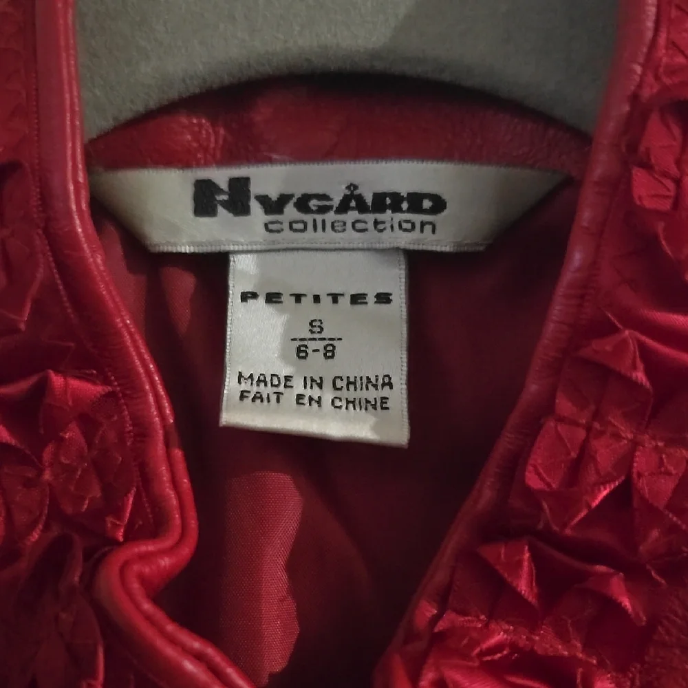 Red Leather Ruffle-Trim Jacket - Picture 2 of 7